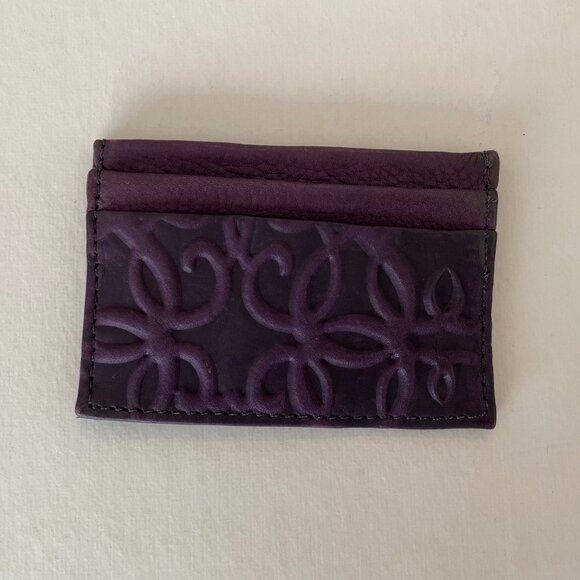 Alex And Ani Gabriel Dark Purple /Amethyst Genuine Leather Card Case - Picture 2 of 13